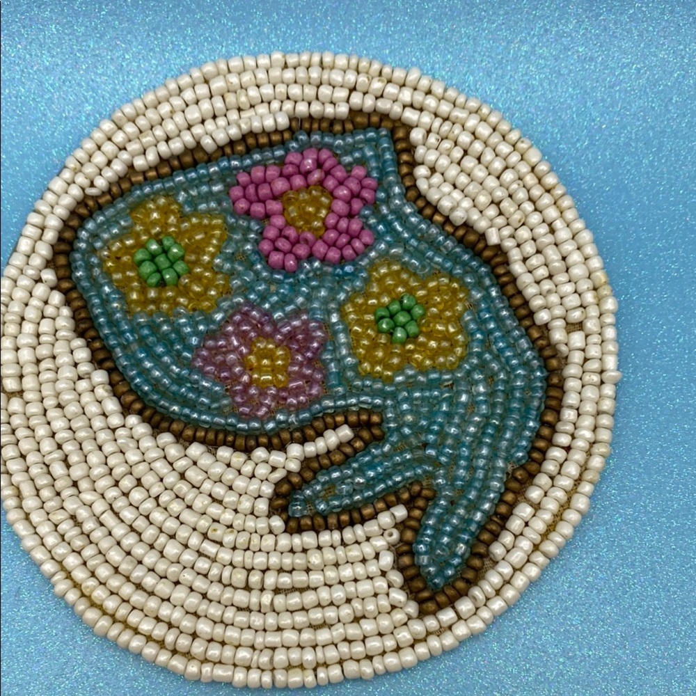 Handcrafted Beaded Coaster With Multicolor Floral Design